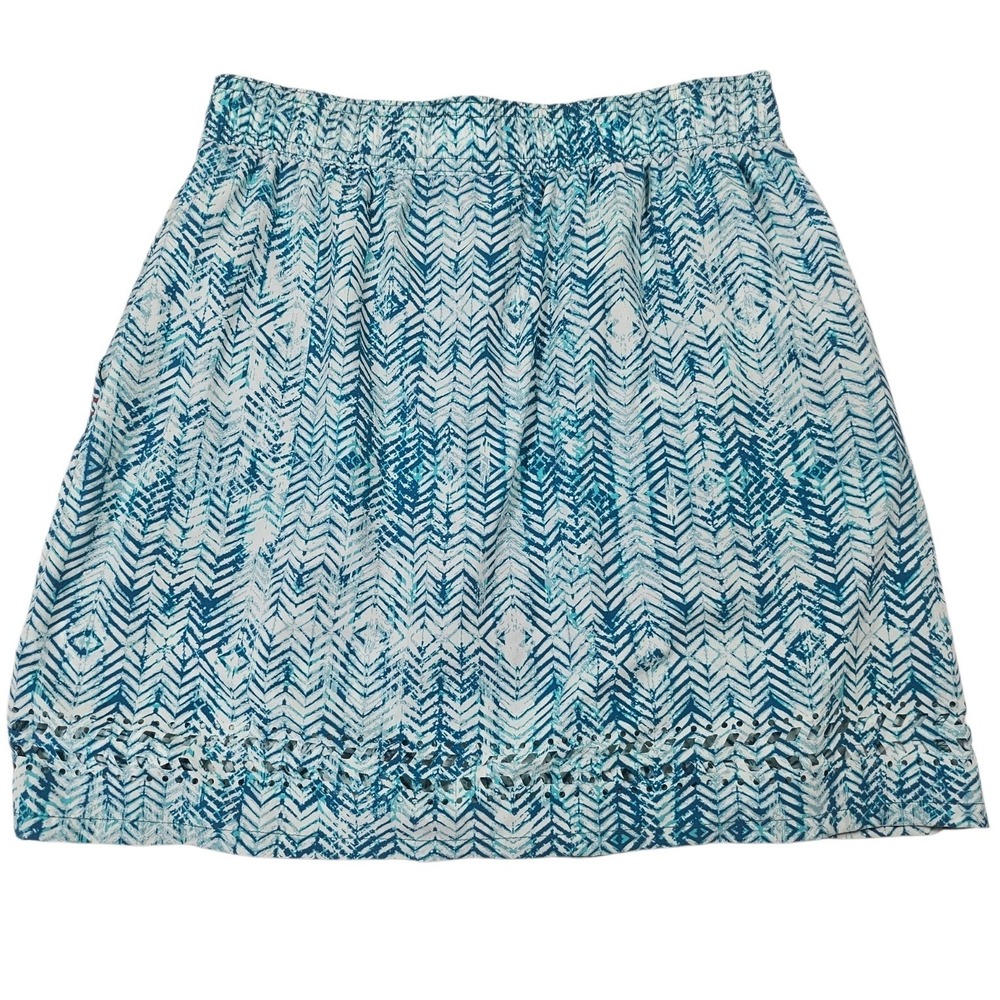 Toad & Co Womens XS Sunkissed Skort Teal Blue Geometric Laser Cut Eyelet Hem